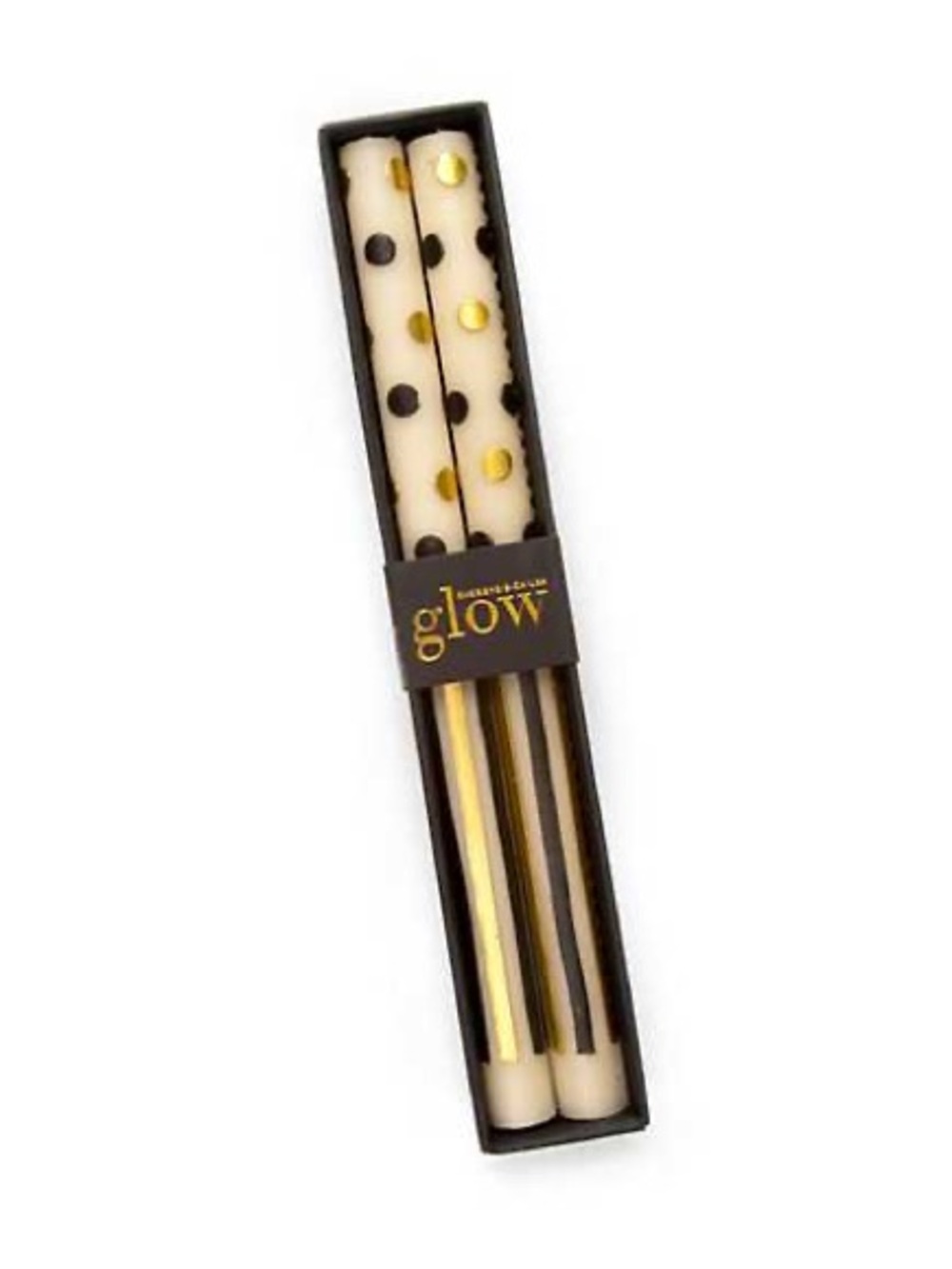Mackenzie Childs Dot & Stripe Dinner Candles – Black & Gold – Set of 2